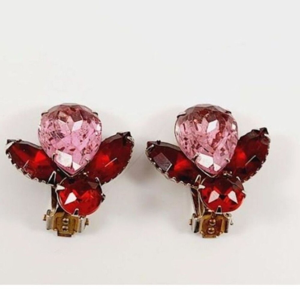 Vintage Mid-Century Rhinestone Brooch & 2 Pairs of Clip-Screw Earrings - Picture 4 of 6